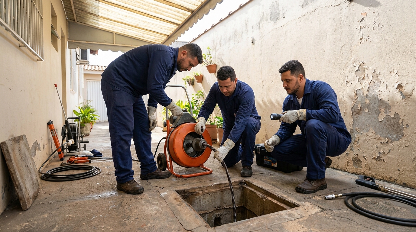 Desentupimento de esgoto com hidrojateamento em Marília‑SP