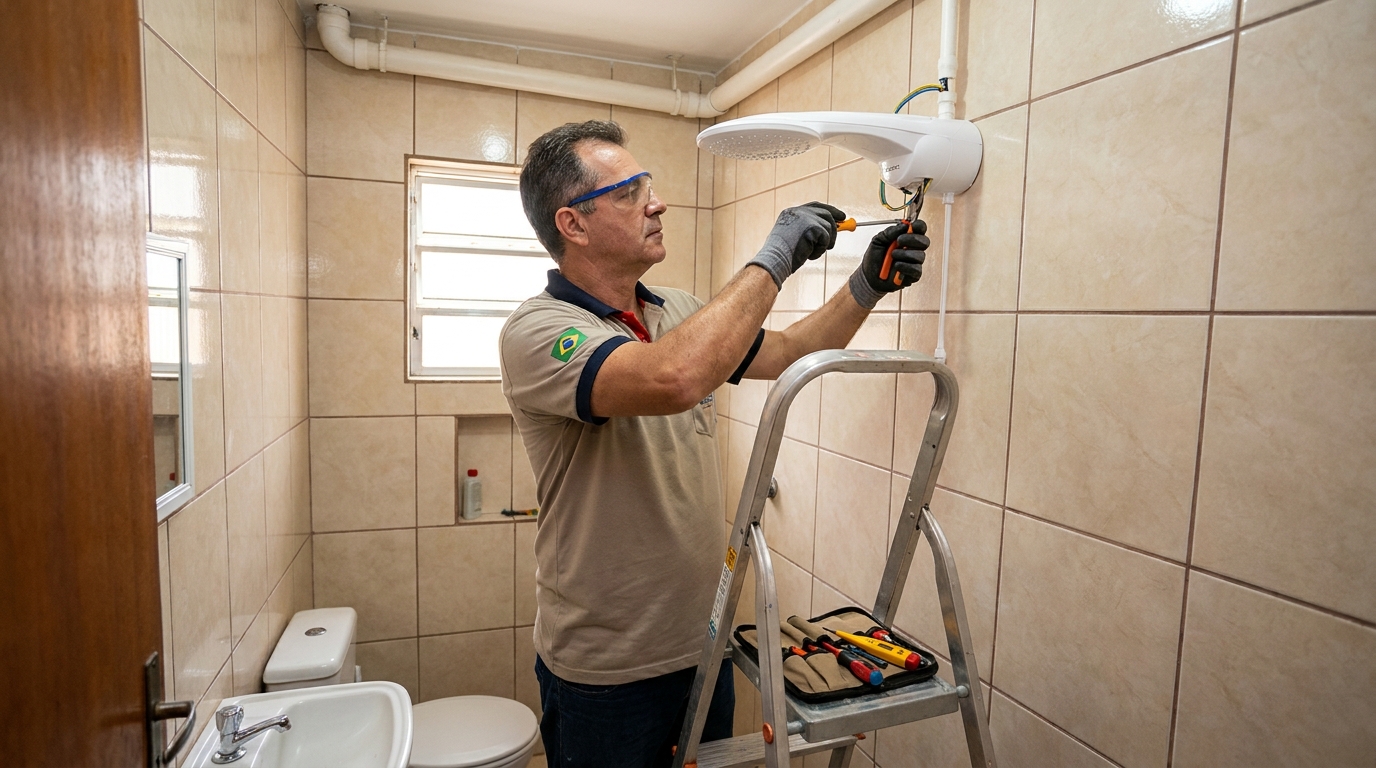 Instalação de chuveiro no banheiro em Marília‑SP